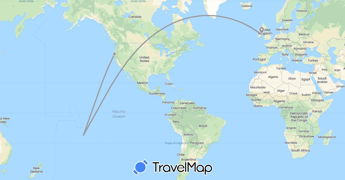 TravelMap itinerary: driving, plane in Ireland, French Polynesia, United States (Europe, North America, Oceania)